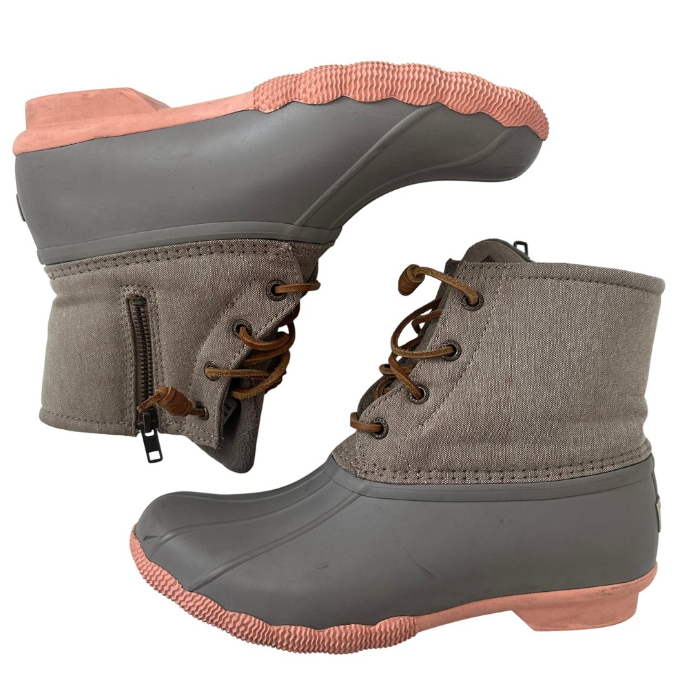 Sperry Top-Sider Gray Duck Boots Waterproof Lace Up Zip Womens Size 7M